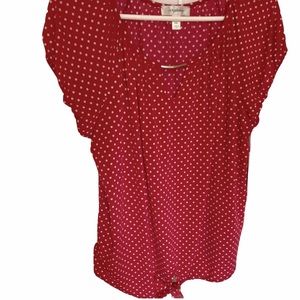dressbarn PXL red polka dot tie front blouse